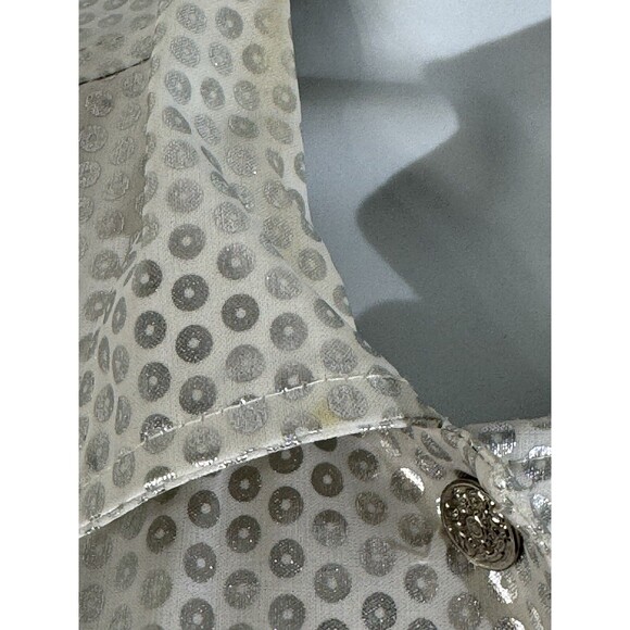 JOUJOU Womens Silver Dot Button Up Metallic Large 100% Cotton Made In USA - Picture 4 of 11
